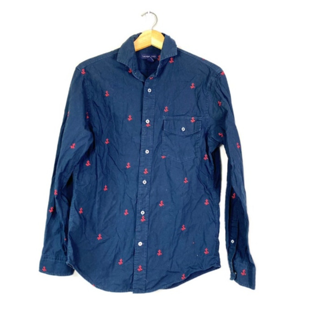 Men's Blue Anchor Land's End Button Front Shirt S